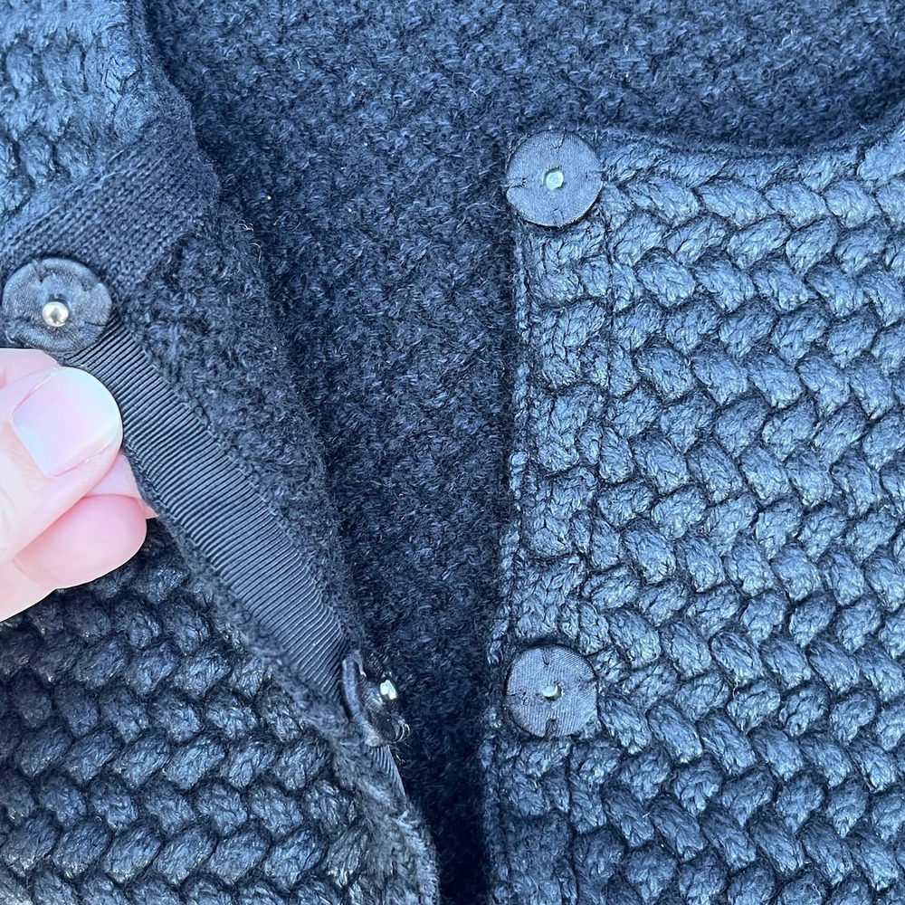 Rene Lezard Black Woven Cardigan Jacket Sweater Women's Sz 34 XS Wool Germany - Picture 6 of 11